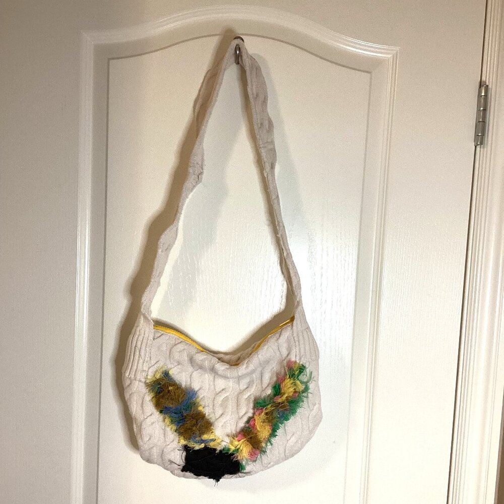 Handmade Boho Hippie Shoulder Bag Upcycling an Wool Cable Knit Sweater